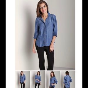 Bella Dahl Chambray Asymmetrical Hem Shirt XS